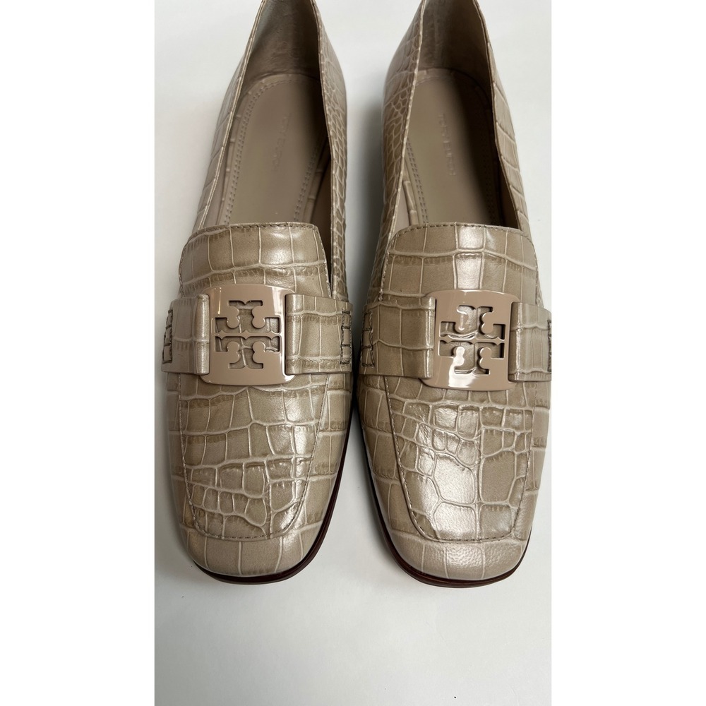 Tory Burch Georgia Sand Croc Embossed Leather Loafers Square Toe 83320 Size 10M - Picture 3 of 9